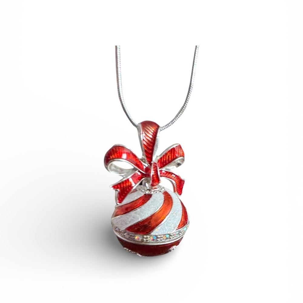 Long Jingle Bell Red and Silver Pendant Necklace, NWT
